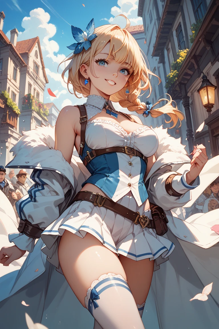 GRANBLUEfantasy,1young_teen_ girl,short_hair,platina_blond_hair,white_leotard,covered_crotch,thigh-highs,smile,standing,bluesky_landscape_background,slightly_spread_legs,happiness, short_gloves ,solo, r18, navel,relicbuster,short,boots,open_mouth,sitting,knees,blush,shy,bunny_ears
