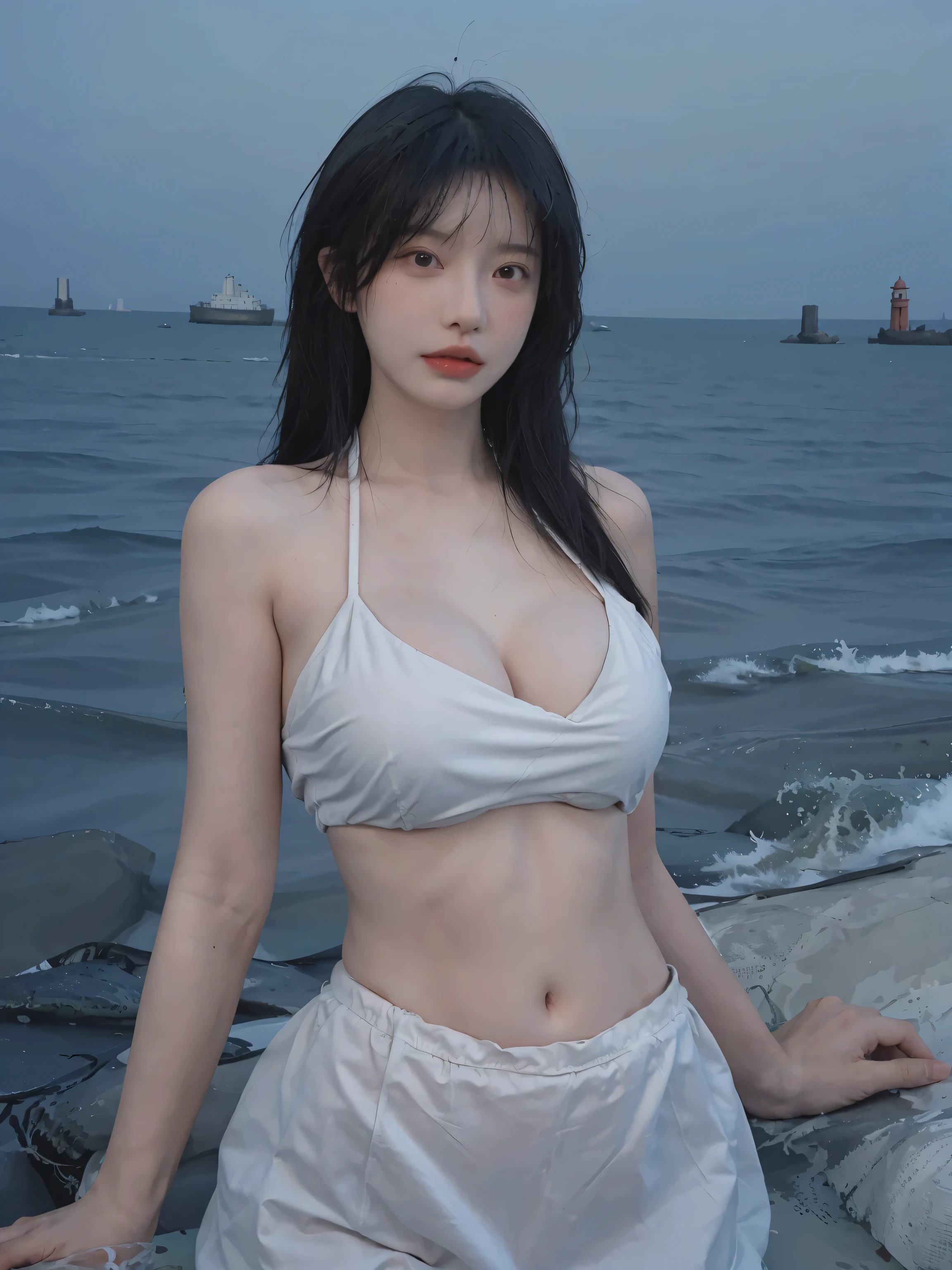 Best quality,masterpiece,ultra high res,(photorealistic:1.4),1girl,sexy,(bikini:1.2),(bra:1.2),(large breast:1.3),(upper body:1.4),(seaside:1.4),(wet body),(nude:1.2)