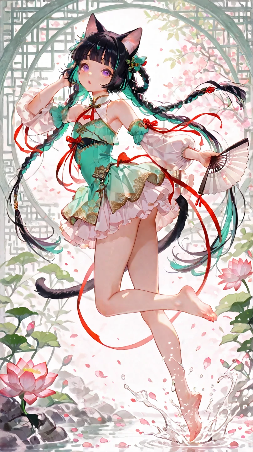 (masterpiece, highest quality:1.2), One girl, alone,Are standing_Split, Are standing Split,Are standing on one leg,tights,PantyhoseWatercolor，High resolution，masterpiece，Official Artistic Aesthetics。(((Watercolor：1.5.ink：1.2)))。(((Lotus blown by the wind，Gently shake the lotus bag，Dragonfly))).（Watercolor Paper Overlay Texture，Wet painting method，Dirt，Flowing water trail）。Dark Background，Large Diameter，Torchlight，Warmth versus coldness，Perfect composition。Artistic Creativity：1.37。celebrated，Internationally Award-Winning Works。