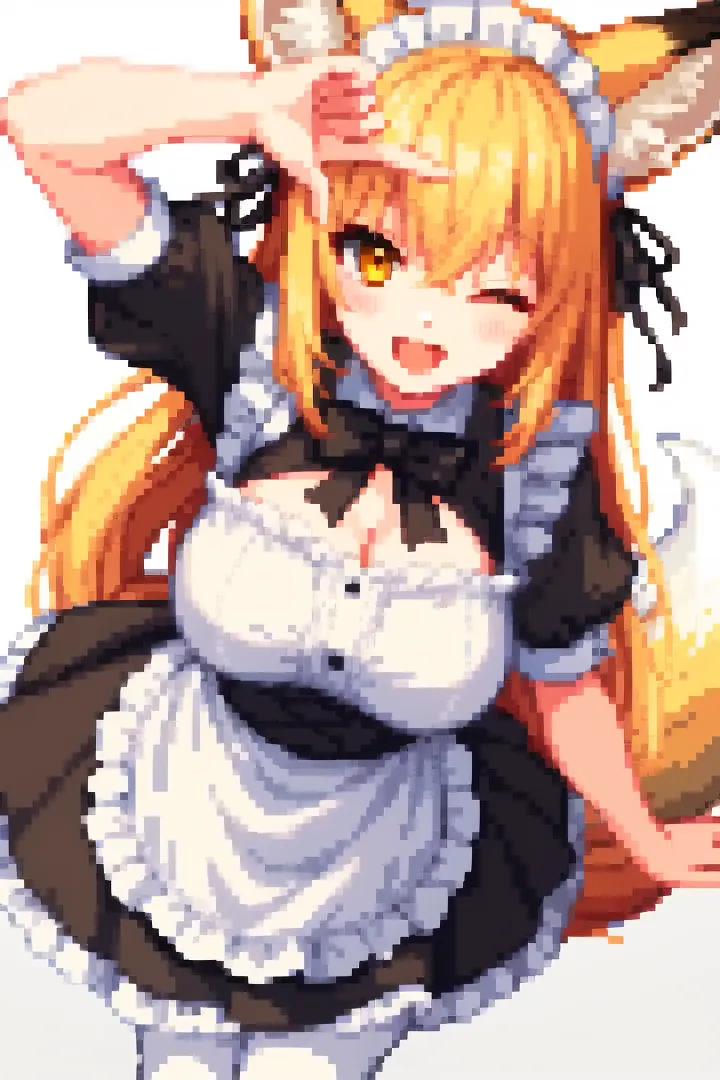 18 year old beautiful girl, big eyes, large breasts, and slender, 8K, top quality, (very detailed head: 1.0), (very detailed face: 1.0), (very detailed hair: 1.0), maid clothes, very detailed official artwork, anime moe art style, clean detailed anime art, smile, golden hair, smooth long hair