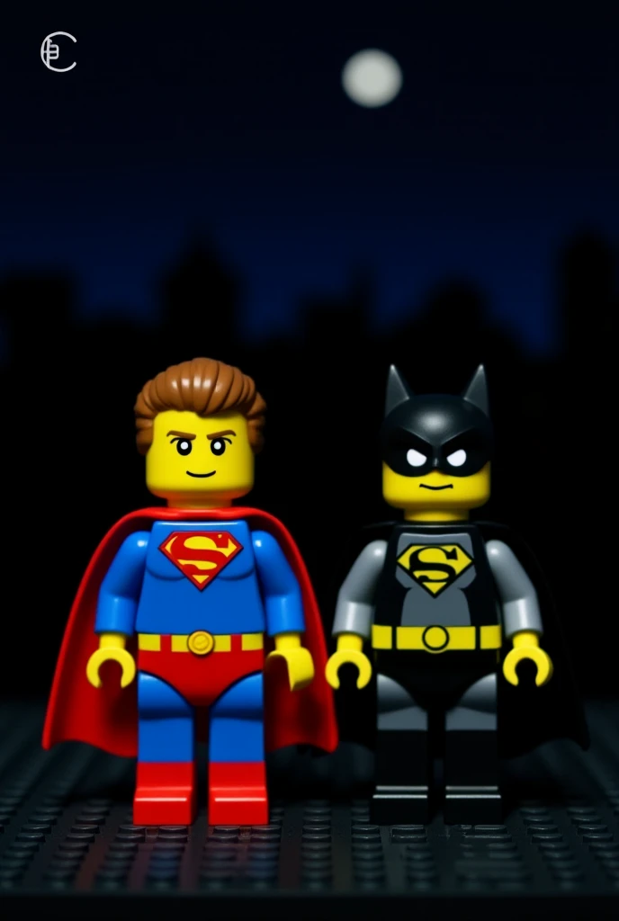 LEGO art version of Superman and Batman，Night scene