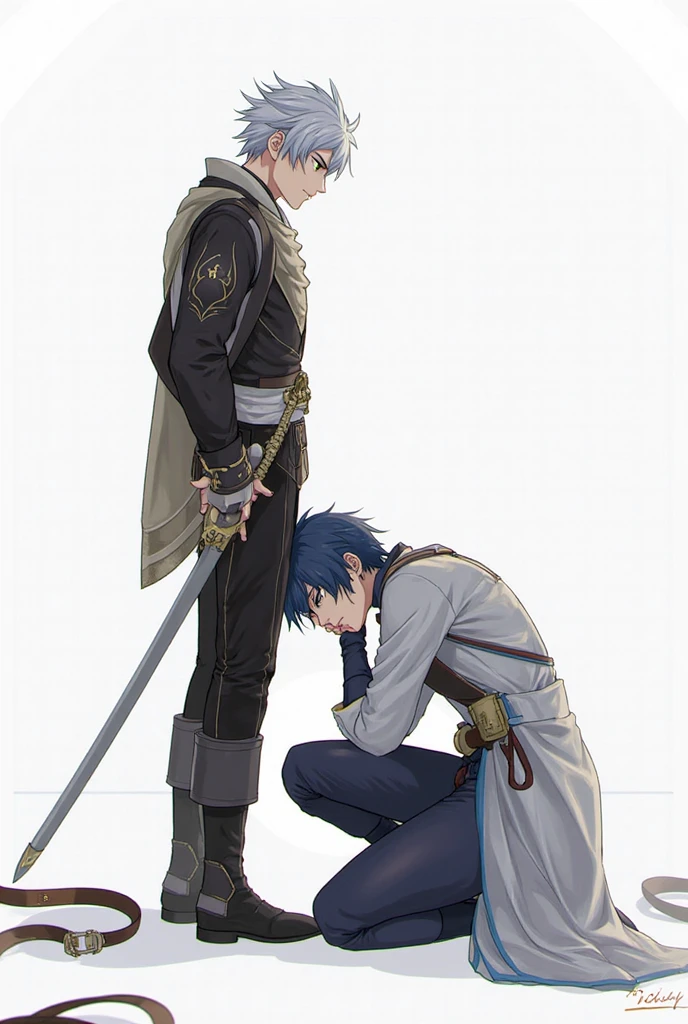 Hector Fey, 独奏, looking at viewert,with her mouth open,drools,perspire,Get wet,sit astride(sit on chair), Cladding,blindfolds(Blindfolded), mitts, 1boys, Male focus, cloaks, Armour, Shoulder armor,Leg armor, look from down