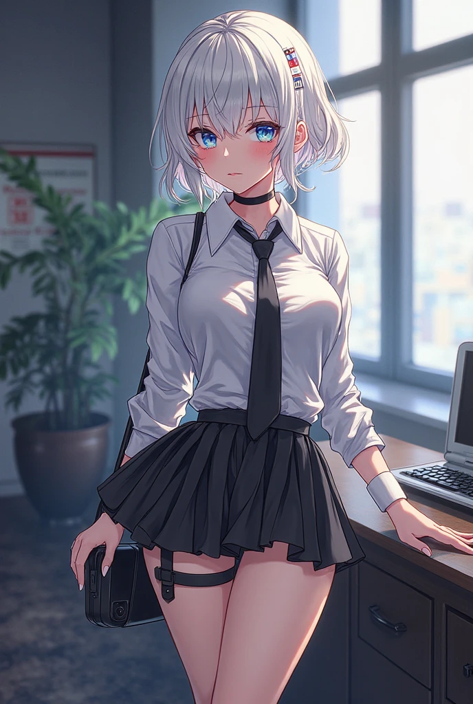 (masterpiece), best quality, highest quality, extremely detailed CG unity 8k wallpaper, detailed and intricate, original,highres, \\
1gril,youen, (13yo),extremely detailed_eyes, fingernails,sexy,large breasts, (eyeliner:0.5),(blush:0.5),looking at viewer,solo,standing,full body,\\
NSFW,from below,underwear,\\
((office lady)), suits,white shirt,(black necktie:1.2),black skirt, (transparent black pantyhose), ((black heels)), LV bags,, \\
beautifully detailed background,dark background,office,office chair,
depth of field,loli:0.1,realistic:1.3, (ambient light:1.3),(neon lights:1.2),(HDR:1),Accent Lighting,