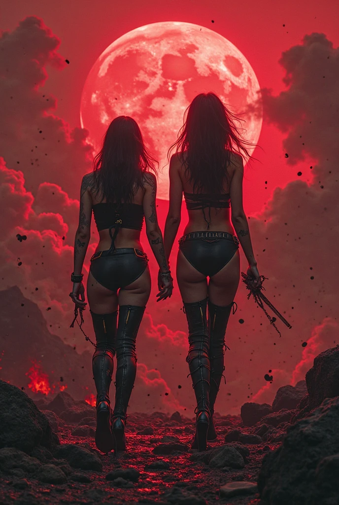 A deadly fight between a demon and an angel using ultra realistic swords, this war takes place in the middle of a desert where the sky is ultra realistic red
