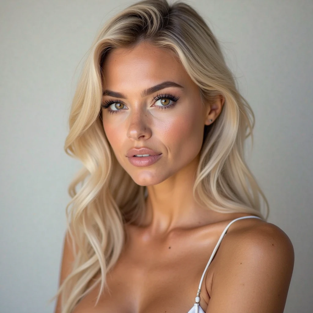 20 years old bleach blond supermodel smiling with very long hair ((blushing)), waist up, long straight lift hair, dynamic pose, modelshoot: photoshoot, HD, high contrast, sharp image, mastery, mouth closed, balanced eyes, CG render, small skull, clavicle detail, (best quality detail: 1.2), realistic, 8K ultra-fine, high-quality texture, fine texture, fine detail, high detail, extremely detailed CG, high-quality shadows, beautiful and delicate eyes, in a fancy hotel room, beautiful woman, large breasts, tall.