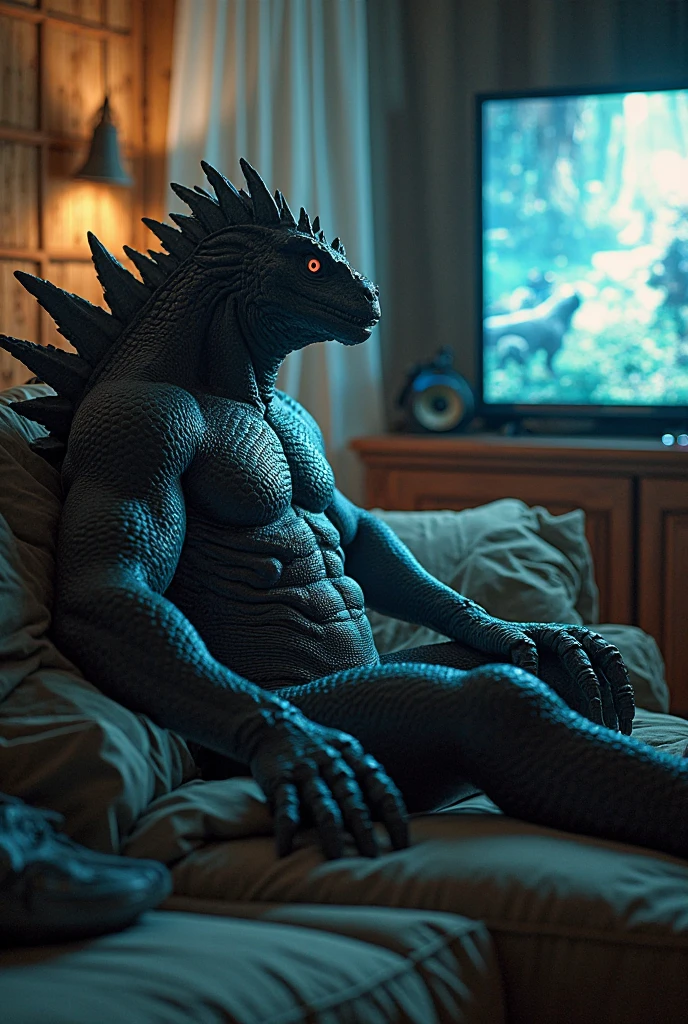 Anthro, reptilian, male green skin, full body, Twink, thin waist, strong biceps, Delicate face, Delicate eyes, digitigrade, bedroom, lying on bed, extremely detailed CG unity 8k wallpaper, realistic, masterpiece, highest quality, lens flare, unreal engine, trending on ArtStation, Intricate, High Detail, dramatic, realism, beautiful and detailed lighting, shadows