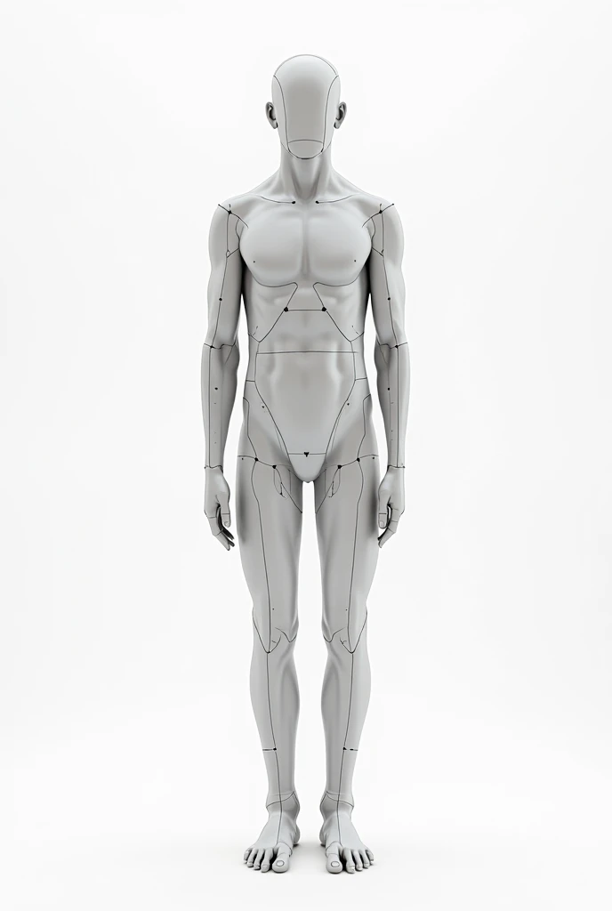 realistic photo of very white strong man model photoshoot, artificial, as painted with white paint, shaved head, large, expressive, clear black eyes, full mouth, thin face, looking at the camera, gray empty background with artificial photographic lighting. olhar serio e sexy, gaping mouth, showing the model's entire body from the side. standing. wearing only white swim trunks.