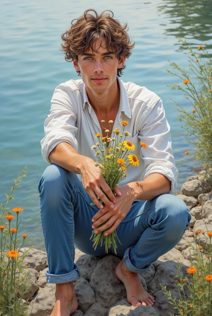 Réaliste photo, homme caucasien de 20 ans, nu, yeux verts, cheveux noir courts, visage et corps détaillés, corps fin, abdominaux dessinés, jambes nus, pied nus, allongé, picnic, foret, nourriture, vin, éclairage naturel, haute résolution, photoRéaliste, (Meilleure qualité,8k,haute résolution,chef-d'œuvre:1.2),ultra-détaillé,(Réaliste,photoRéaliste,photo-Réaliste:1.37)