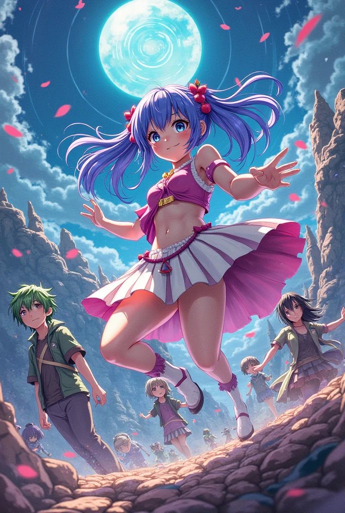 fantasy world; Bright colors, Indescribably sweet, Cartoon style, Style Fairy Tale; Charming graceful elf, in full height, in a tiny translucent petal bikini, wet through and through, Dancing in the rain, barely touching the ground with your feet;, Wet long hair splashes water, humid, humid, sparkly skin, Graceful pirouettes, Plastic movements, Playful mood, joyful smile, eye shine; A magical forest; The rain is clearly visible; oblique rays of the sun; A rainbow is visible in the distance; The background is slightly blurred; high quality textures, higly detailed, realistness