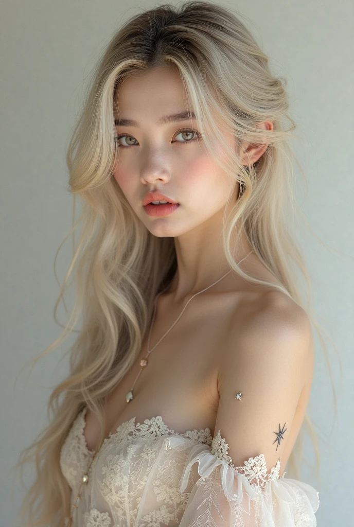 (((Masterpiece, top quality, super detailed))), One doll-like female in gothic lolita fashion, , accurate anatomy (beautiful gray eyes,very beautiful slitted eyes, delicate, lonely, beautiful eyes,thin nose, small mouth, thin lips, thin body, slightly long neck, slightly thin shoulders, long thin arms, long thin legs), accurate pose (facing forward), exact make-up (unhealthy complexion, natural make-up, natural and natural very light pink lipstick), exact skin (clear white, perfectly smooth), exact hair (bright clean silver hair, curled lengthwise silver, long, windswept hair), accurate costume (black dress with ruffles, lace and black roses, black dress with visible shoulders and bust), accurate lighting (dim low light, oblique light) photographic equipment (SLR, single focus lens), settings (f/1.8, S400, ISO 100), accurate background (plain black), A highly realistic photograph that accurately captures the entire body, (((a dramatic leap in overall precision, creating a super detailed and realistic image))),(Are thin),(Flat Chest),(Beautiful girl with slender body),