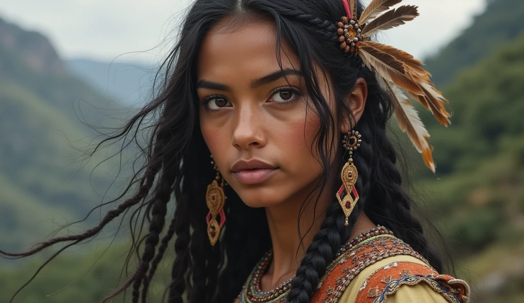 ((Zendaya is a native American woman)), ((who wears the typical clothes of a squaw)), (sie sitzt an einem Lagerfeuer), ((schlanke frau)), (kleiner Kopf), ((natural skin texture)), ((she has small round breasts)), ((Ausdrucksstarkes detailliertes Gesicht)), (fotorealistisch), (Raytracing), (scharfer Fokus), ((full entire body))