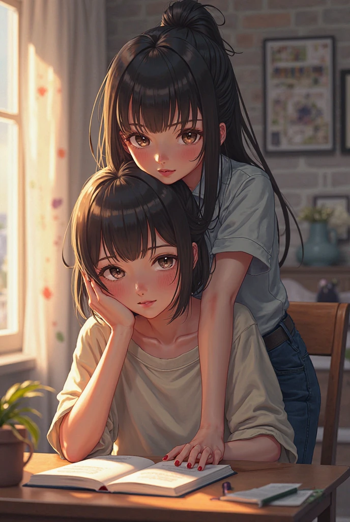 (((2 girls))), bound together, tied , connected