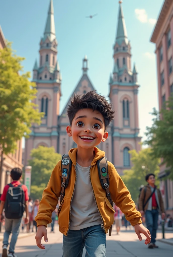 A medium shot of a charismatic young boy influencer, 2, with black short hair, captured in a London museum posing. Profesional cinematography camera 