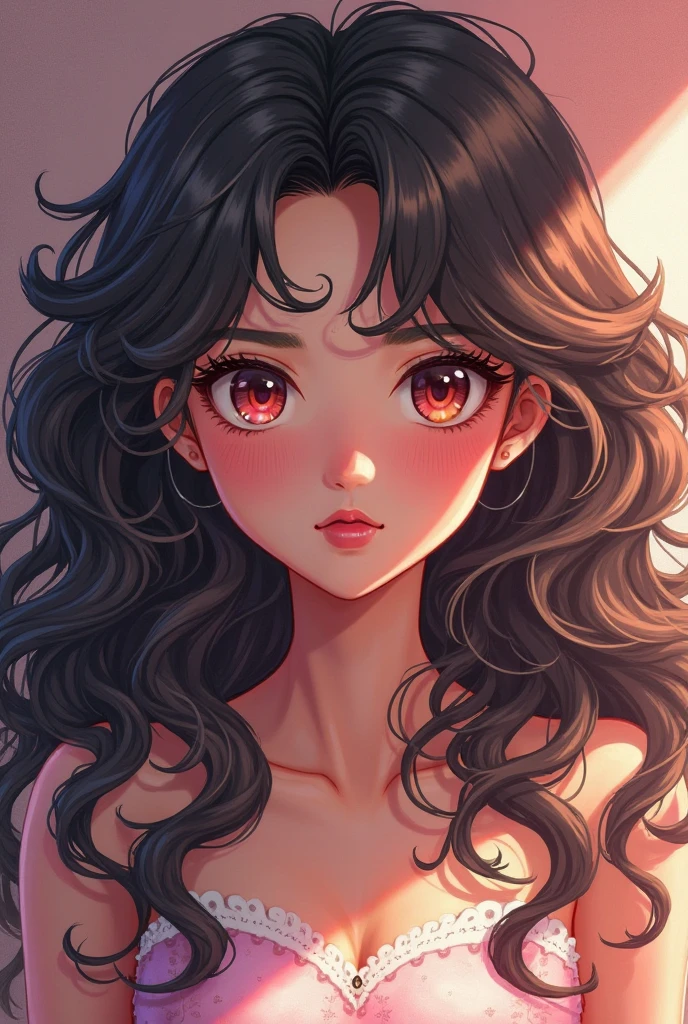 anime, woman with black curly hair