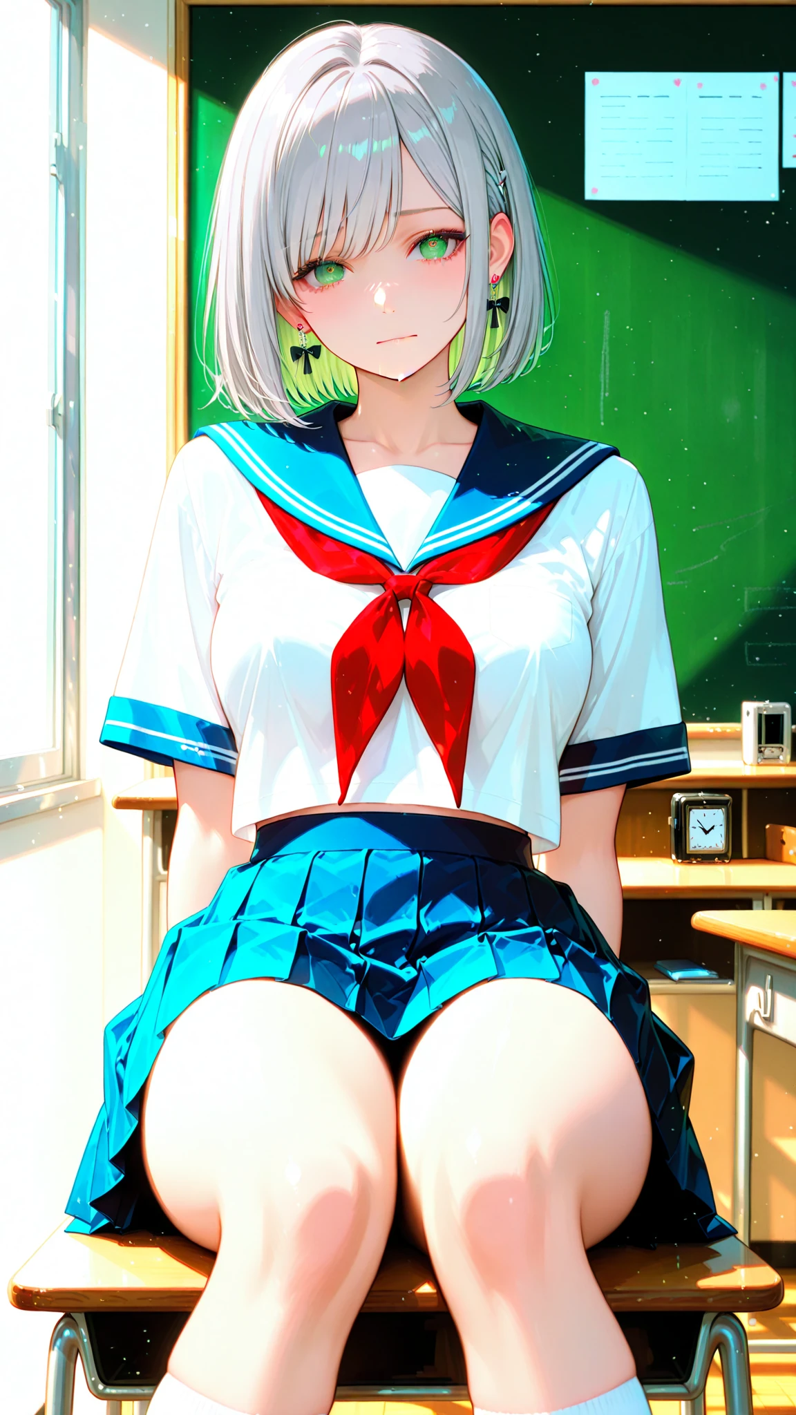 ((anime:)),,((best quality)), ((highly detailed)),(sketch) extremely detailed face, beautiful face,((1girl)),((solo)),shiny skin,(cowboy shot:1.15),looking at viewer ,hikawa hina,(aqua hair) , side braids, twin braids, hair bow,, nipples,large areolae,nsfw,((serafuku:1.55)),((short sleeves:1.15)),((pleated skirt,mini skirt:1.15)) ((skirt lift:1.35)),,((hanging breasts:1.25))((medium breasts:1.15)),((pussy:1.35)),outdoors,,((stairs:1.35)),((sitting:1.35)),((nose blush:1.35)),(bad mood,),,(smile:0.75),closed mouth,black socks,(knee socks:1.15),BREAK (dark brown footwear:1.15),,((spread legs:1.35)),,,(anus)