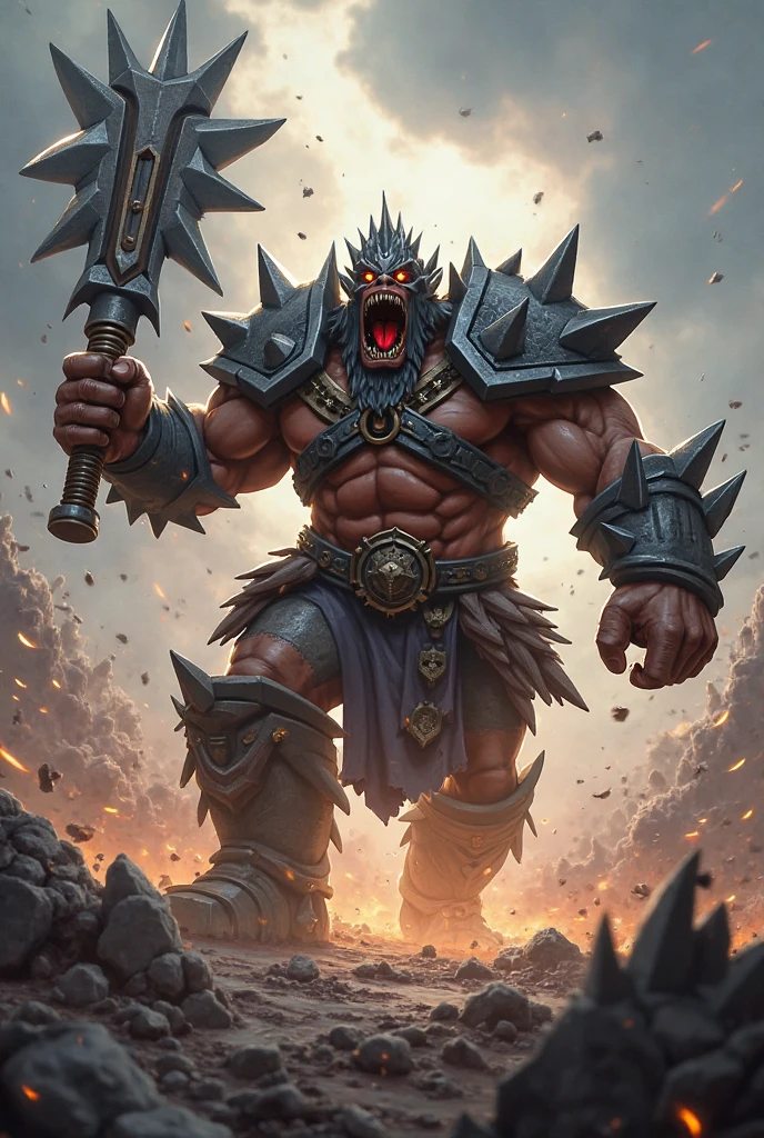 masterpiece, best quality, angry orc fighting, battle field,war,dust and smoke in foreground