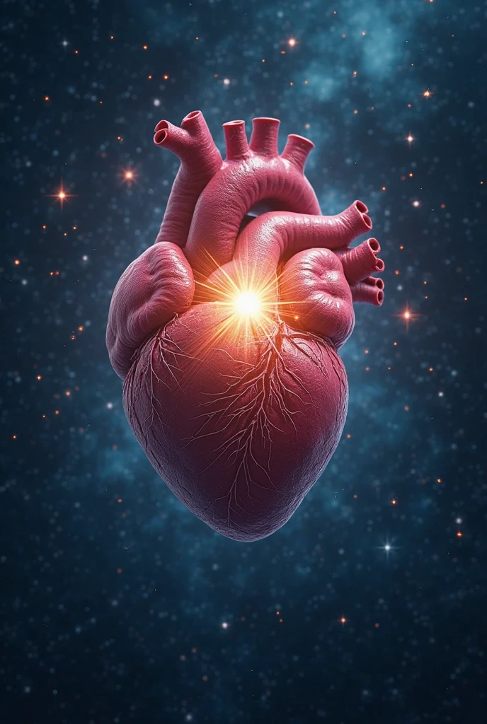 Create an image that represents the fusion of the human heart with the supernatural realm and the vast universe.
Imagine an ethereal and mysterious scenario. En el centro de la imagen, A human heart shines with a, sparkling light. The heart seems to be floating in a translucent mist, evoking a sense of mystery and transcendence.
From the heart, emanates a series of projections, each representing a unique aspect. Some projections take the form of elements of nature, like tree branches, flower petals or dancing flames, evoking a deep connection to the natural realm.
Other projections extend into outer space, turning into bright constellations, distant galaxies or rays of shooting stars. These cosmic projections symbolize the expansion of human emotion beyond the limits of Earth., connecting to the vast universe.
The color palette includes shades of sky blue, deep violet and gold, Creating a magical and spiritual atmosphere. The soft light emanating from the heart and projections contributes to a sense of peace and wonder.
The resulting image captures the idea of a human heart that transcends earthly boundaries, Exploring the Supernatural and Cosmic Realms. This fusion of the human and the divine creates a visual narrative that evokes the search for the deepest emotional connection and the expansion of one's essence into the vast universe.."