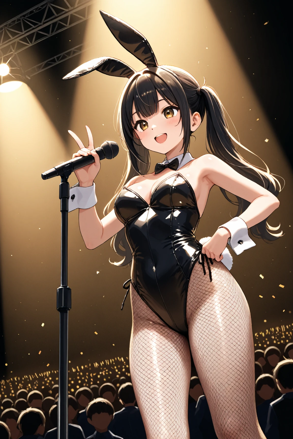 Highest quality,masterpiece,Singer-songwriter,Dark silver hair,Live Stage,Radical Slingshot Swimsuit,Small live music venue,Butt