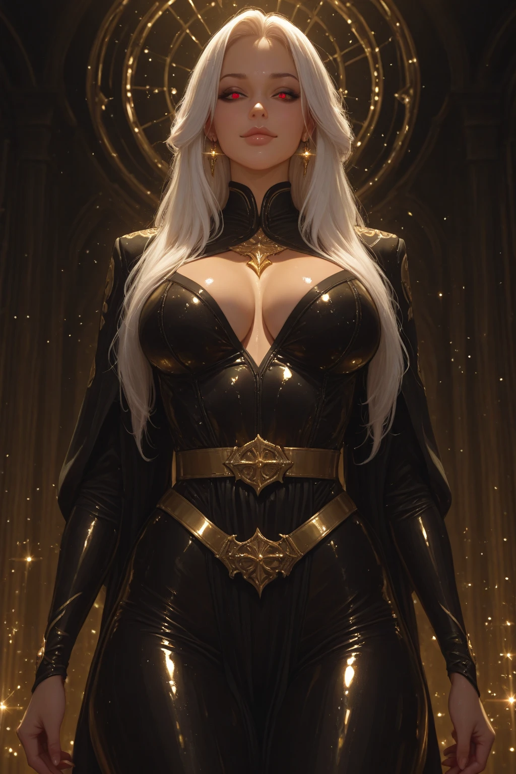 (ultra realistic,32k,RAW photo:1.1),(high detailed skin:1.1), 8k uhd, dslr, high quality, film grain,(makeup, mascara:1.1) , lips,(thick\lips\),
,(shiny glossy translucent clothing:1.1), <lora:beta-nvwls-v1:0.8>beta, cape, bodysuit, gloves, black leggings, silver hair , (huge breast:0.9), <lora:add_detail:0.93>,
Leaping with one leg extended,
 (busty:1.1) ,  (chubby:0.1),(Specular highlight iridescence  :1.1),<lora:LowRA:0.4>, dark theme ,ancient temple, intricate architecture, spiritual ambiance, sacred,  ,(glowing lights  background:1.1)