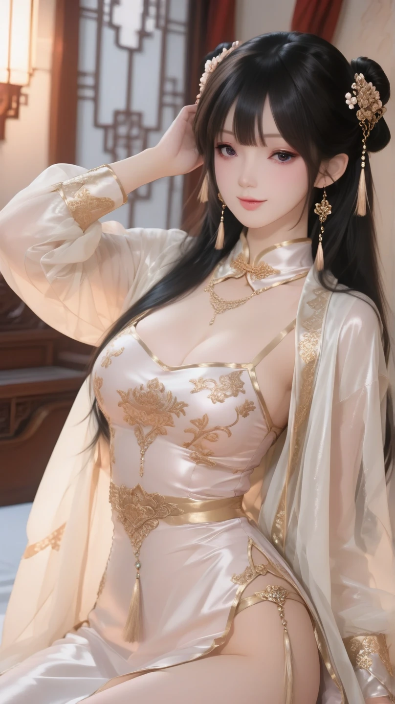 Thighs　cute　tight　Spread your legs wide　valley　Japanese-style room　long hair　clear　tatami　Chinese clothing