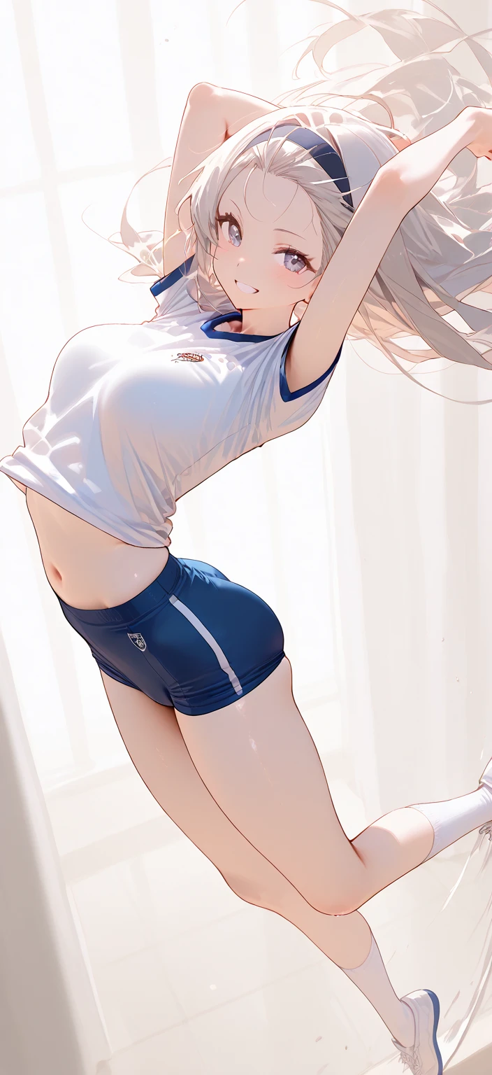 <lora:adjusting_clothes_ass_v0.1:1> adjusting clothes,
thighs, looking at viewer, gym uniform, adjusting shirt,, masterpiece, best quality, highly detailed
