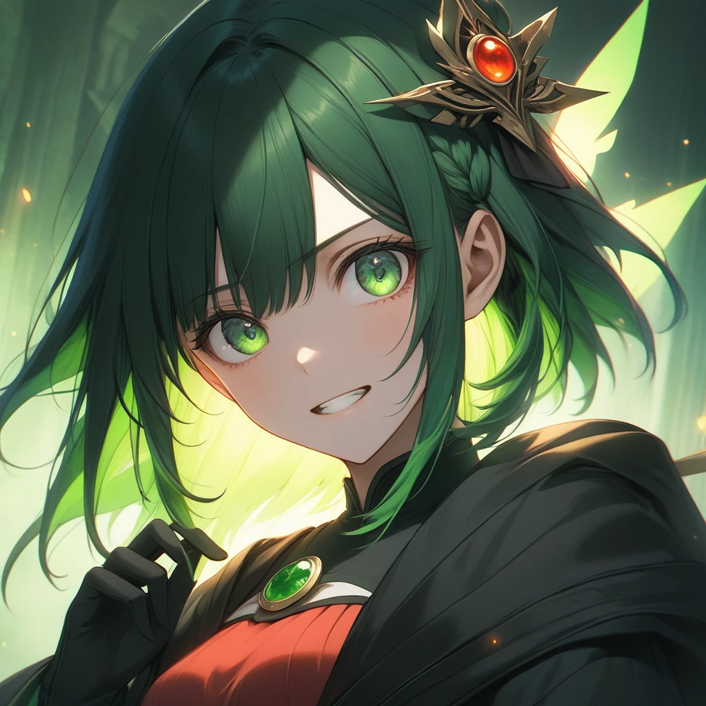 Yandere girl caught a guy with short hair and green eyes.