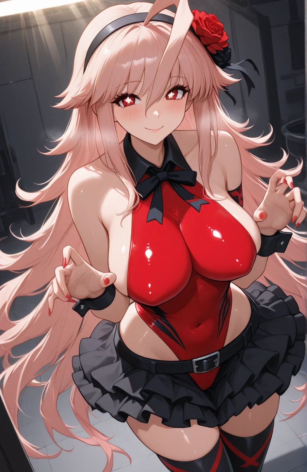 sensual、((blonde wavy hair))、thick thighs、8k、4k、highest quality、(High resolution:1.7)、cute anime face、noise reduction、((wince、(orgasm:1.5)、The tongue is waiting、shed tears))、(NSFW:1.5)、(vaginal sex:1.7)、(A man and a woman are having sex facing each other:1.2)、(((SFW huge body)))、(one man:1.3)、(Missionary position with legs extended:1.5)、(Lower Lady:1.3)、(Men on top:1.5)、(logic:1.5)、(spread your legs:1.5)、(raise your legs:1.8)、(red bondage style、red arm belt、red leg belt、red knee high tights、red garter belt、red harness、red thong)