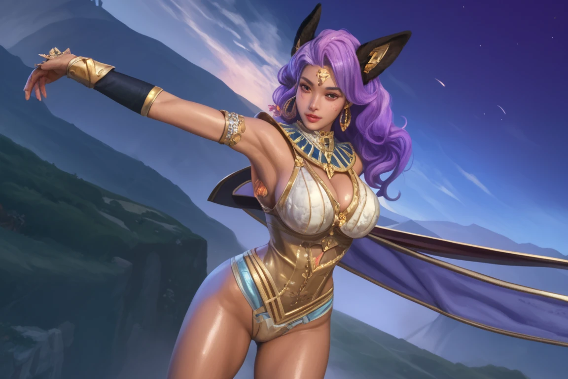 mini\(ttp\), (8k, RAW photo, best quality, masterpiece:1.2), cosmos background, colorful background, clean background, depth of field, sexy wolf-woman flexing, furyy, warrior full body, skimpy outfit, close-up shot, spreading her legs,