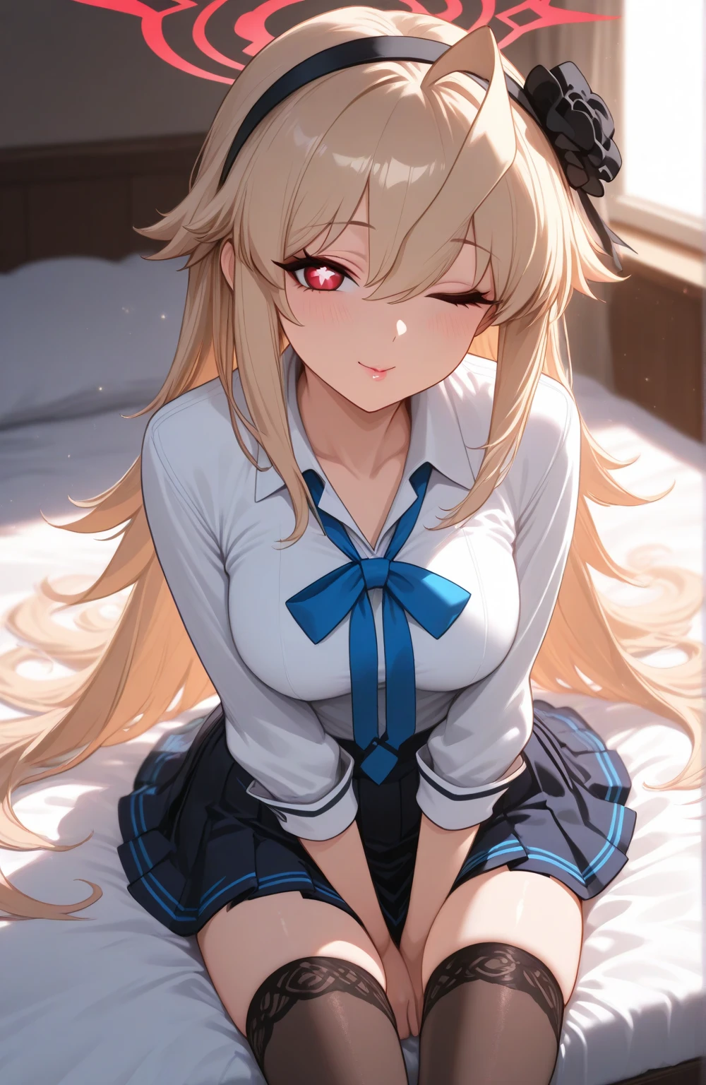 (masterpiece:1.3), (best quality:1.2), (8k, ultra detailed, ultra high res:1.2), (anime style:1.2), perfect 5 fingers, perfect anatomy, nsfw, 
1girl,
Kei Karuizawa, 
Kei Karuizawa \(youjitsu\),
BREAK long hair, ponytail, 
yellow hair, 
purple eyes, 
hair scrunchie, 
(medium breasts:0.9), 
BREAK Nightwear, 
(blush, show panties, spread legs:1.2),
looking at viewer, 
cowboy shot, 
BREAK moon light, indoor, inside, on a bed, Bedroom, 