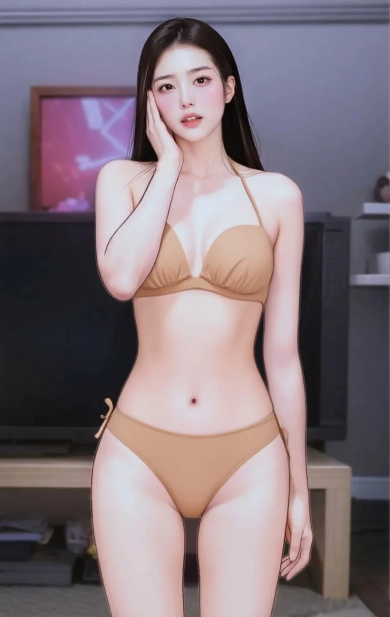 Mulher jovem de lingerie fio dental em um deserto