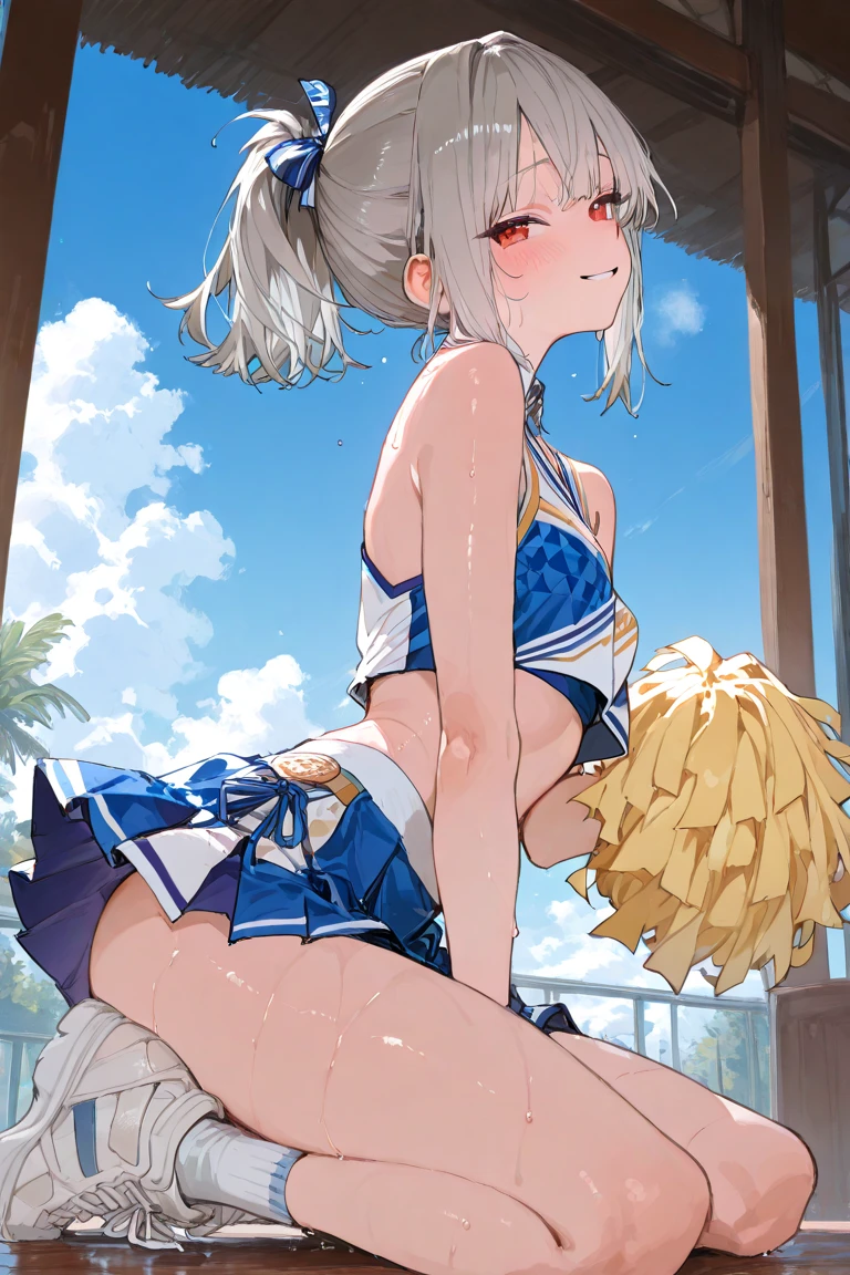 (masterpiece)、(Best image quality)、(Very detailed)、(Very detailed)、4K、(8K)、Best image quality、(beautiful), 1 Girl,Huge breasts、Thick thighs,A humiliating look,Noise Reduction、Emphasis on the crotch、Breast Augmentation,(pantyhose:1.2),The chest is exposed,(nsfw :1.3) ,Leg spread,(pubic hair:1.3),Crouching,Sweating,(Cheerleader:1.2),Tan Skin,(Sex:1.3),Being attacked by a man
