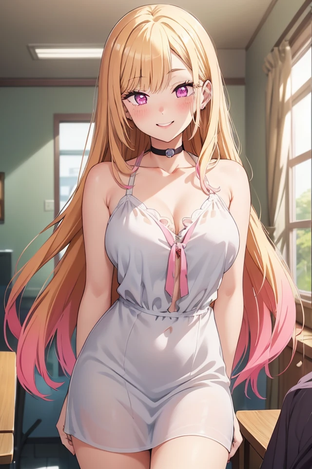 (masterpiece:1.3), (best quality:1.1), (8k, ultra detailed, ultra high res:1.2), ((anime style)), perfect 5 fingers, perfect anatomy, nsfw, 
1girl,
Kei Karuizawa, 
Kei Karuizawa \(youjitsu\),
BREAK long hair, ponytail, 
yellow hair, 
purple eyes, 
hair scrunchie, 
(medium breasts:0.9), 
BREAK Nightwear, 
(blush, show panties, spread legs:1.2),
looking at viewer, 
cowboy shot, 
moon light, indoor, inside, on a bed, Bedroom, 