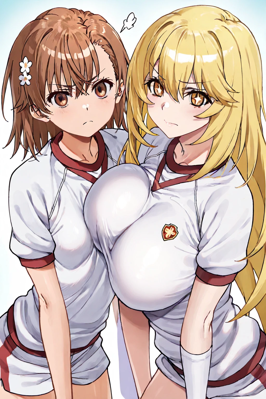 (2 girls), (Yuigahama Yui has big breasts),(iroha isshiki),Completely naked,nipple,(pussy),urethra,Uterus,clitoris,thighs,NSFW,looking at camera,(high angle),smile