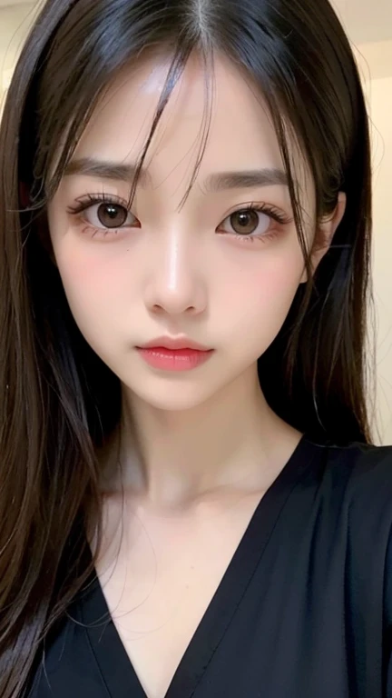 panoramic,8K Masterpiece, best quality, portrait, solitary, 1 girl, looking at the audience, Young woman, (Korean beauty, Korean mixed-race:1.3), long hair, (Huge breasts:1.2,Nipple protrusion:1:9),Not wearing any clothes内衣,Not wearing any clothes, A faint smile, White background, (There is light on the face), Delicate skin, Facial details,