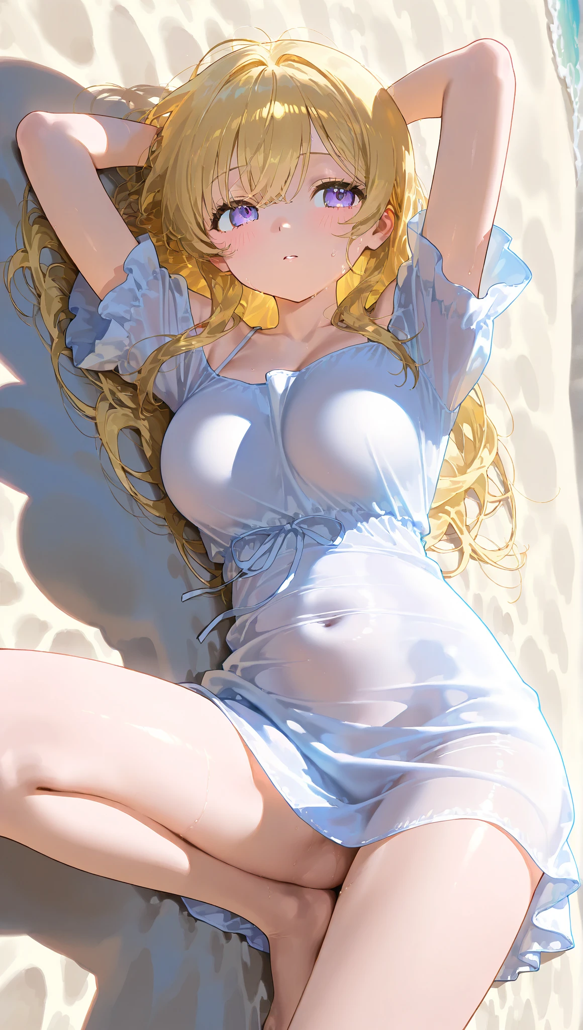 (RAW photo), (Realistic), (photo-realistic), ultra high resolution, masterpiece, highest quality, portrait, facial portrait, perfect lighting, detailed lighting, dramatic shadow, ray tracing, (((sharp focus:1.2))), 1 Japanese beautiful mature lady, nine tails (tentacles:fox tails:0.5), 40 years old, Voluptuous, cleavage, plump body type, symmetrical eyes, blonde hair, french braid, hair behind ear, hime cut, very long hair, heart-shaped pupils, animal ears, fox ears, covering ears, kemonomimi mode, seductive smile, depth of field,looking at viewer, revealing clothing, Sitting with Knees Up on sofa at living, ((wrap a towel around your body:1.2)), in living room, ((cross your legs)), ((expose one's shoulder))