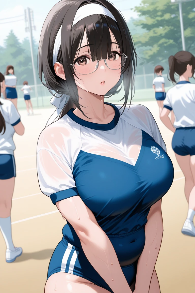 Masterpiece, best quality, (1girl:1.5), 4 boys, group, (detailed face), minami kotori, curvy body, slightly from side,sweaty, embarrassed,(highleg white micro bikini:1.2),earrings, elbow gloves, necktie , standing, looking at viewer, cowboy shot, thighs, wide hips, thighhighs, voluptuous, huge breasts, (surrounded by young boys:1.5), ((sweating)), cameltoe, boys staring at girl, (motion lines), (bouncing breasts), on a kids playground, slide, swings, kids, (multiple young boys), (boys are about 11 years old),