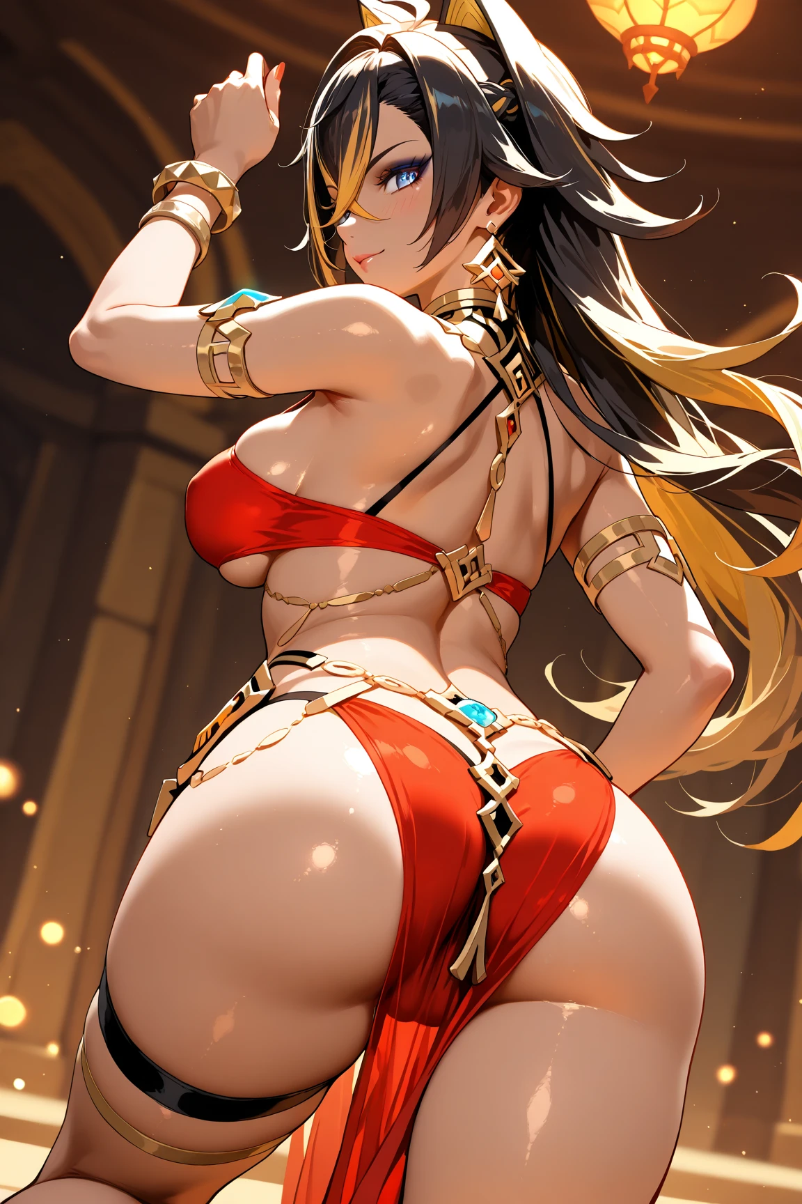 (dark brown skin:1.3), Wild Xavante India, extreme tanned skin, full body image, extreme long black straight hair messes over naked boobs, huge macaw blue parrot feather headdress, East Asian original art character design, 1girll, Solo, Gray-haired, full bodyesbian, hair adornments, mythology,epic fantasy art, big cheeks, long legs, curvy, indigenous yellow and green breast painting, breast painted blue and yellow, indigenous yellow and green facial painting, Long hair, Gradient, Gradient background, jewelry, Bare shoulders, Thighs, Chinese clothing, nipple tassels, [:(Gradient background:1.5):40],Close-up of a woman in a red and black dress, Onmyoji detailed art, onmyoji, full-body xianxia, full body image centered around the buxom young miller's exceptionally attractive with big breast and reavling exposed cleavage with wide hips and narrow waist and exuding an alluring and voluptuous physique that radiates warmth and sensuality, gisele bundchen, cheerfull and happy expression on her face, hyper-realistic photography portrait, beautiful lips,detailed large eyes, Her eyes are a striking and inviting feature, realistic body details scar and fracture, extreme abnormally huge boobs, erotic fantasy, tranquil flower princess with soft hair dancing in the wind and intricately braided. Her sweet face has puffy, kissable lips and stunning, highly realistic eyes, hires eyes, 8k eyes, beautiful detail eyes, realistically shaded eyes, dazzling big eyes and realistic eyes in vibrant colors. She is wearing delicately detailed colourful fabric of gossamer silk and satin, midst of the most beautiful meadow in the world and is surrounded by beautiful flowers of varying sizes and colors, with delicate flowers dancing in the wind and creating a dynamic and compelling image