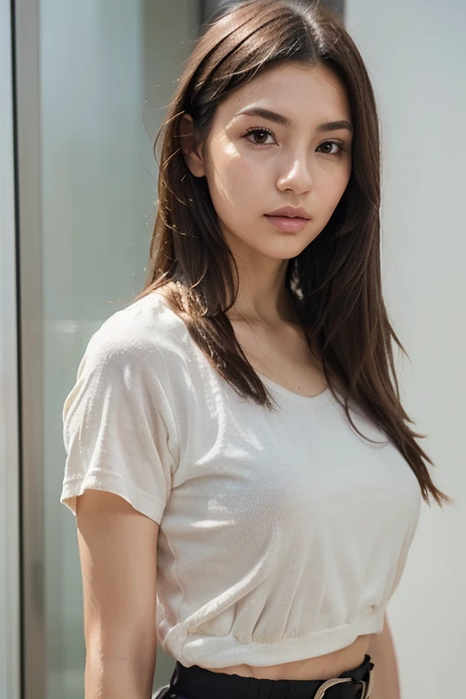 Dressed, (photo Realistic:1.4), (hyper Realistic:1.4), (Realistic:1.3),
(Smoother lighting:1.05), (Improving the lighting quality of movies:0.9), 32k,
One girl,20 year old girl, Realistic lighting, Backlight, Light on the face, Ray-tracing, (Bright light:1.2), (Improvement of quality:1.4),
(Highest quality real texture skins:1.4), Detailed drawn eyes, Detailed painted face,
(tired and sleepy and joy), (smile:0), Face close-up, T-Shirts,
(Enhance the mood of your body line:1.1), (Enhances the beauty of skin texture:1.1)