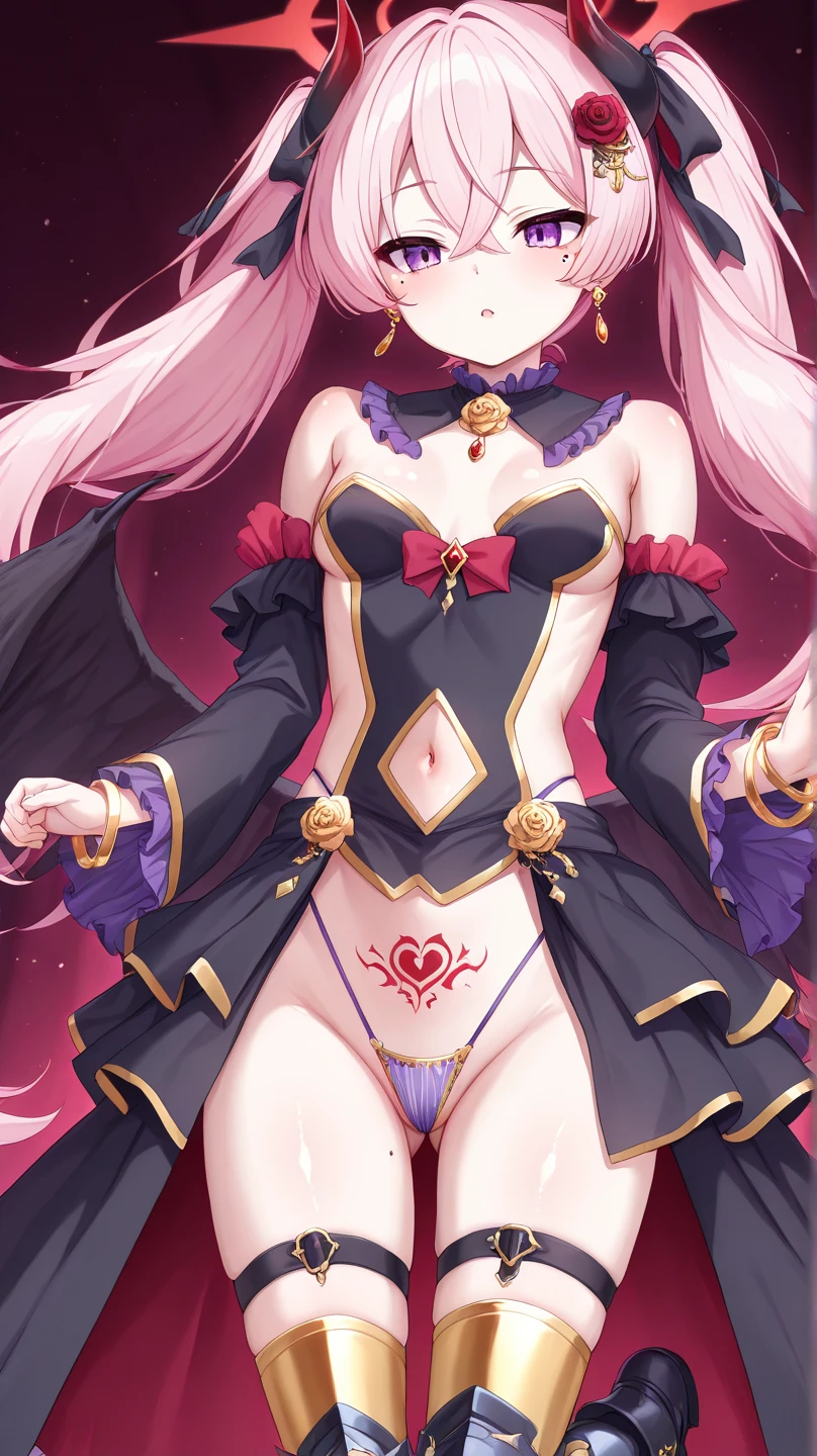 1girl, anime, cute girl, blank background, white background, fantasy, detailed fantasy dress with highlights, beautiful face, beautiful eyes, dark colors, pink hair with some streaks of blue strands, different color pupil in eye, medium small breasts (slightly big), slight cleavage, beautiful skin, cute, breast curtains, extremely delicate and beautiful, (beautiful detailed face:1.0), (detailed deep eyes), symmetrical breasts, deep eyes, shiny skin, portrait, slender waist, hips wider than shoulders, thighs, expressionless, young girl, luminous eyes, adorable，（Kpop idol）,（aegyo sal：1），（Platinum blonde hair：1），（（puffy eye）），Black panty，sexy posture，Superskirt, ultra high resolution，Black collar，slim figure, Abdominal y tattoo, womb tattoo，Tight-fitting leg ring，y tattoo on half-body，Bare skin, Armored hand，Hidden fingertips，Hand covered，Arm covered，Fist covered,{{beautiful detailed fingers}}, tufts of hair, 