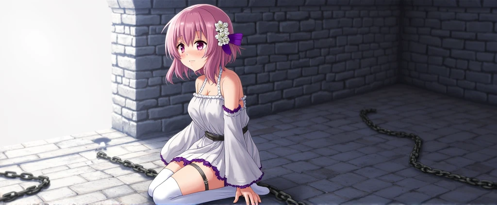 High school girl with pink pixie cut、Inside the room、Black choker、Completely naked、Nakano Ichika、Tied up with rope