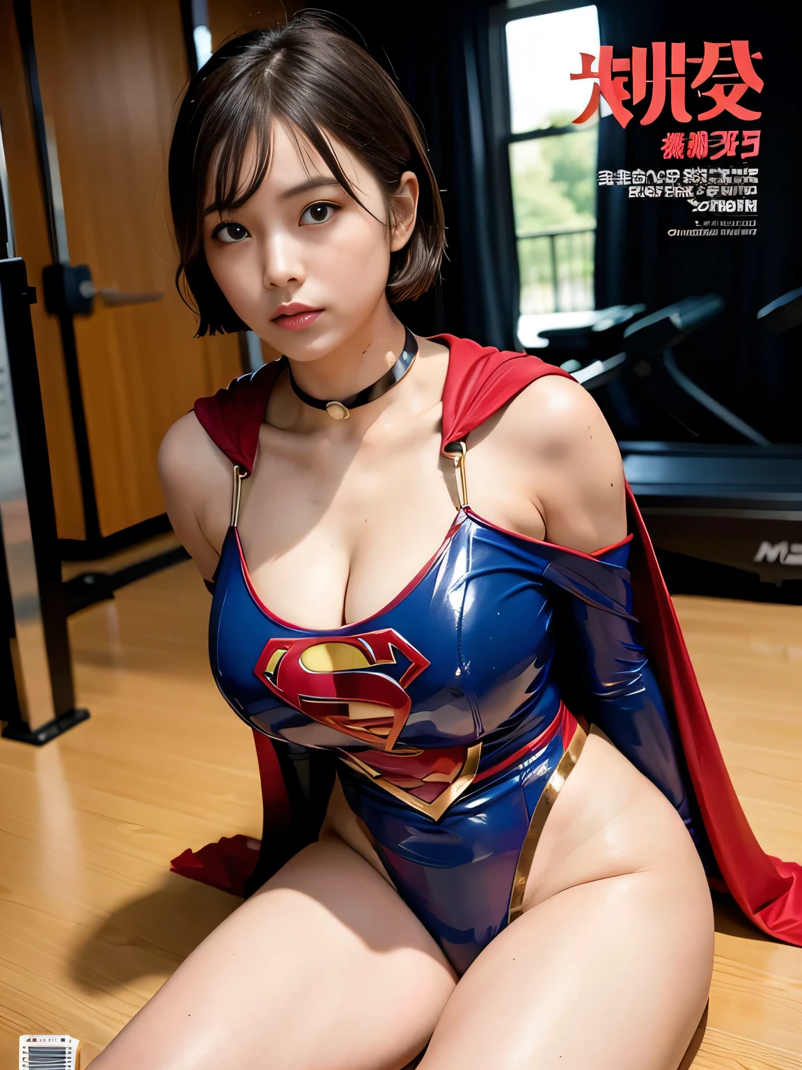 masterpiece、Supergirl Costume、short hair、barefoot、Big and ample breasts、Crisis situation、Complete surrender、Flooded Dungeon、rusty iron grate、Abused、squat、shiny sweaty skin、looking at the camera、choker、Long sleeve、Sexy poses to seduce、Poor environment、Humiliating、Off the shoulder、latex、Weekly magazine cover style、