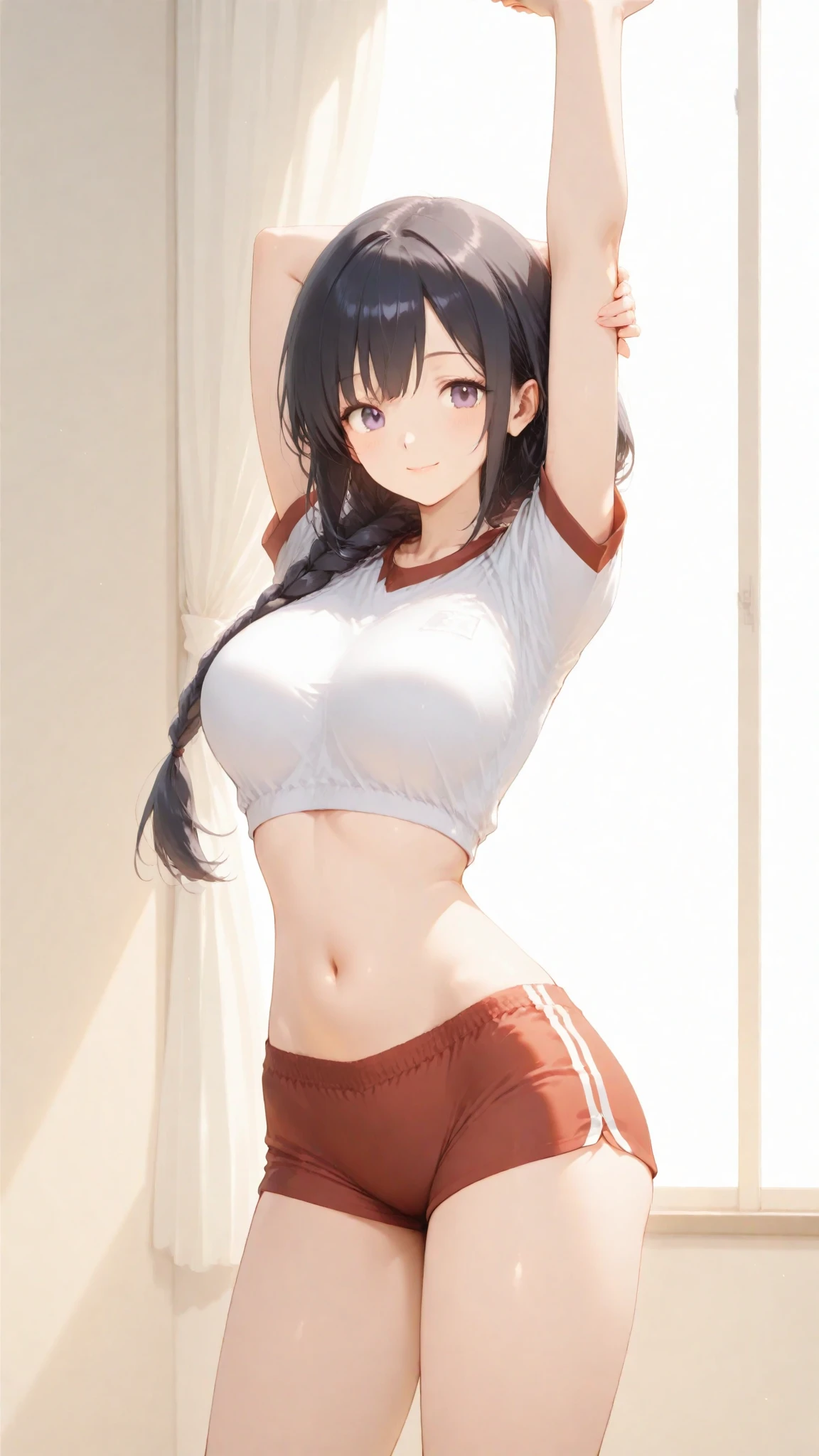 captivating scene featuring a cute anime-style girl with distinctive features, set against the backdrop of a winter wonderland. She will have black hair tied in a ponytail., single eyelids, e com capuz, abafado, profundo, olhos cativantes de uma impressionante cor laranja escuro. Your facial expression will be a gentle smile. Idade 15 anos. She will wear a Parker-themed workout top and track pants adorned with an intricate design., bonito e esportivo.. The background will represent a rooftop, creating a magical New Year's Day atmosphere. The action captured will be as if she is parkour jumping in a fun way, adding a sense of bouncy movement and joy to the scene. This combination of elements should produce an ultra-special quality image that looks like a masterpiece.