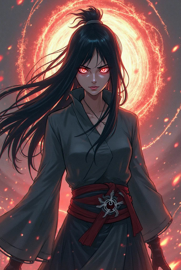 beautiful girl with long black hair, red eyes, black fox ears and a black fox tail, wearing a japanese school uniform, hyperrealistic, highly detailed, 8k, photorealistic, intricate, cinematic lighting, dramatic lighting, moody atmosphere, warm color palette, cinematic pose, elegant, mystical, magical, fanciful, ethereal, fantasy art