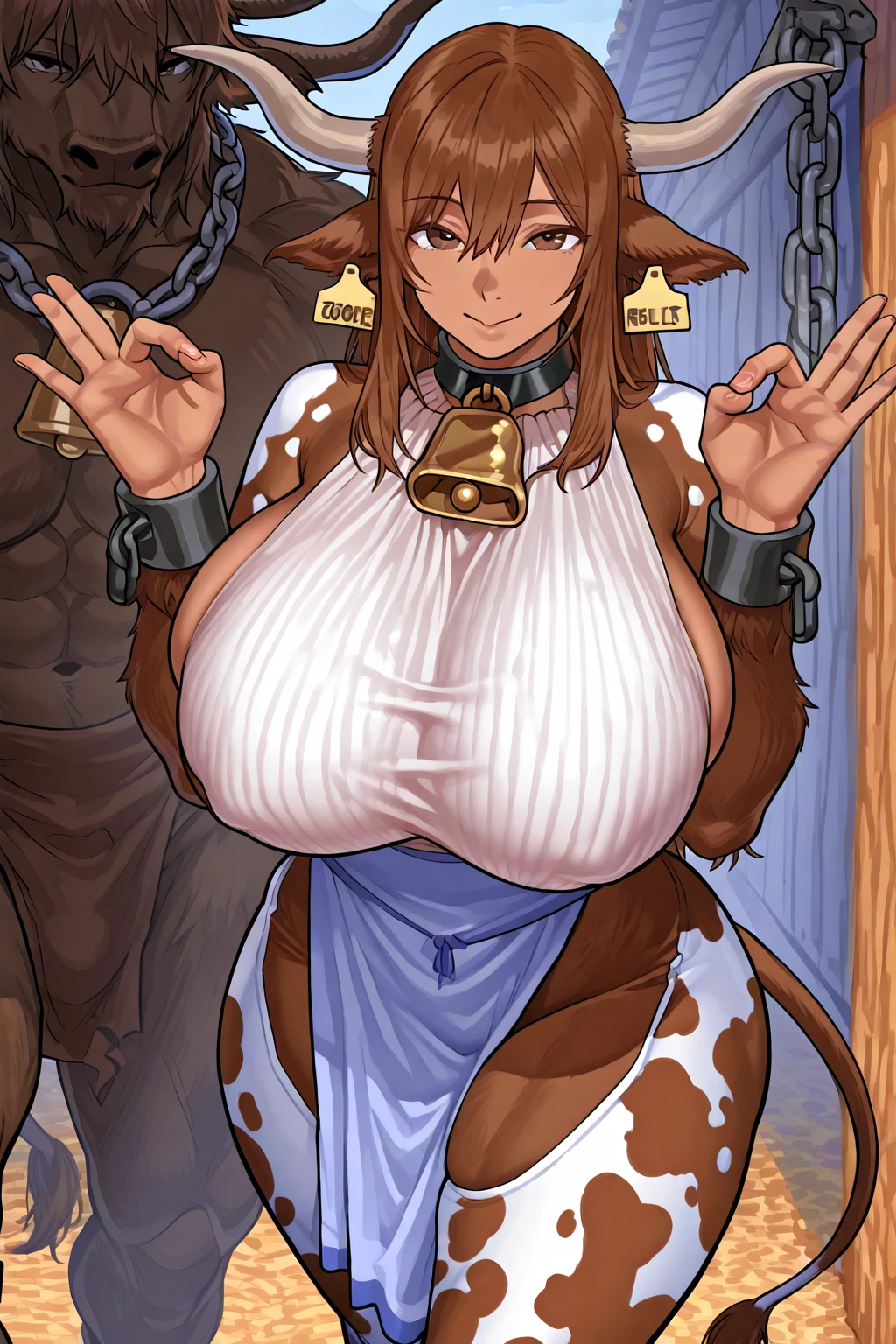 By bebebebebe, (by greasymojo:1.3), by chunie, by sonsasu, by danza, solo, 1girl, female, muscular, giant, massive, enormous, gigantic, buff, biceps, smirking, hair, dragon, brown scales, white spots, white chest scales, clothed, alleyway, plants, dramatic lighting, giant breasts, gigantic breasts, nipple piercing, blue military spacesuit, full body,