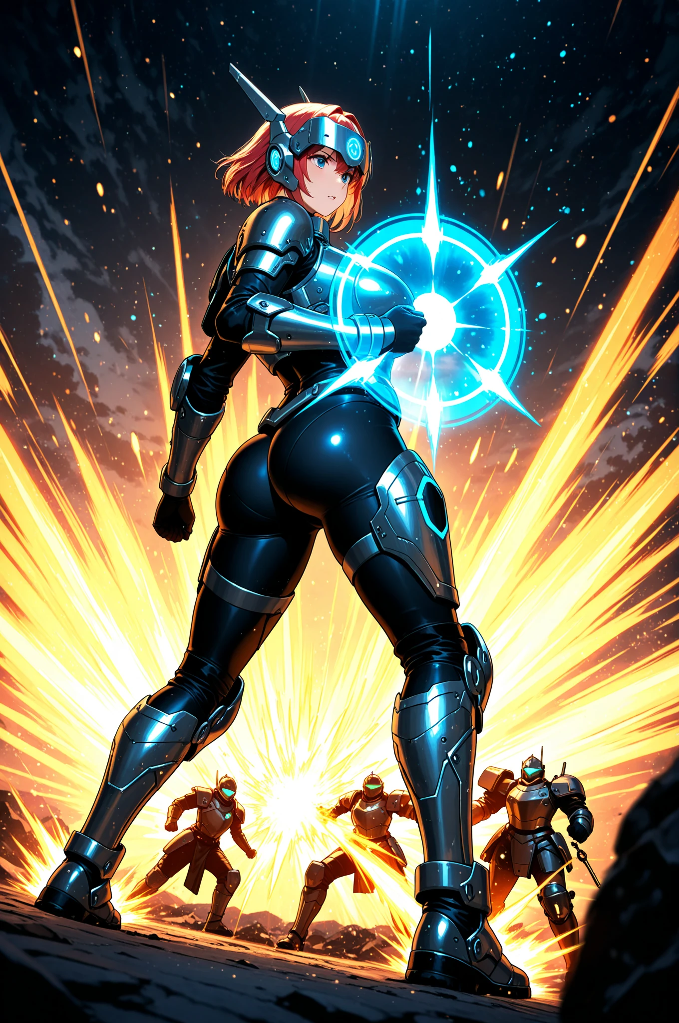 <lora:Andr3wMtg:0.7>,<lora:Stalenh4g:0.6>,a Andr3wMtg style woman Jenny Jane Howard wearing skimpy armor facing away towards robot and she is aiming and shooting a laser gun towards (a Stalenh4g style robot Juan Roberto in the distance),(a laser is shooting out from (the gun Jenny Jane Howard is holding:1.1) and it is striking Juan Roberto:1.2),(explosion where the laser hits:1),city,masterpiece,best quality,high quality,well-lit,highly detailed,