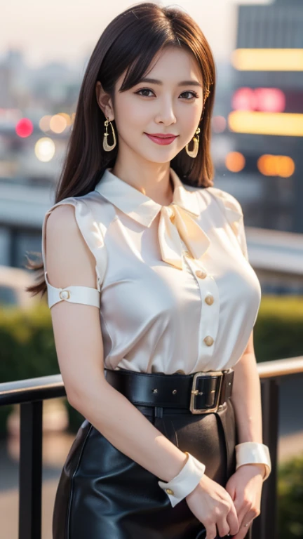 8k, masterpiece, RAW photo, best quality, photorealistic, extremely detailed CG unity 8k wallpaper, Depth of field, Cinematic Light, Lens Flare, Ray tracing, (extremely beautiful face, beautiful lips, beautiful eyes), intricate detail face, ((ultra detailed skin)) 1girl, in the dark, deep shadow, pretty korean girl, kpop idol,(very slim slender fit-muscled body:1.3), ((looking at viewer)),(big smile:1.3), (night, (neon sign), (blurry background), midnight, (without people in the background:1.3), pretty korean girl, white diamond earrings, bracelets, necklace, clear eyes, walking , front shot, (pale skin), face forward, (big eyes), full body shot, (( blouse)), (hot pink color blouse)), ((laced skirt)), (looking at viewer:1.3), very slim, , Hermes bag, plaid , updo hair, short hair