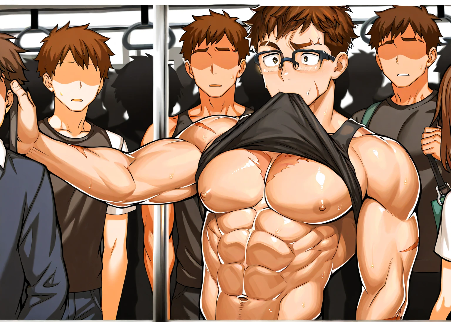 Three boys, Naked, Bodybuilding, White cotton socks, Big bag, CG Sensation, Sticky white liquid flowing between the thighs --auto --s2