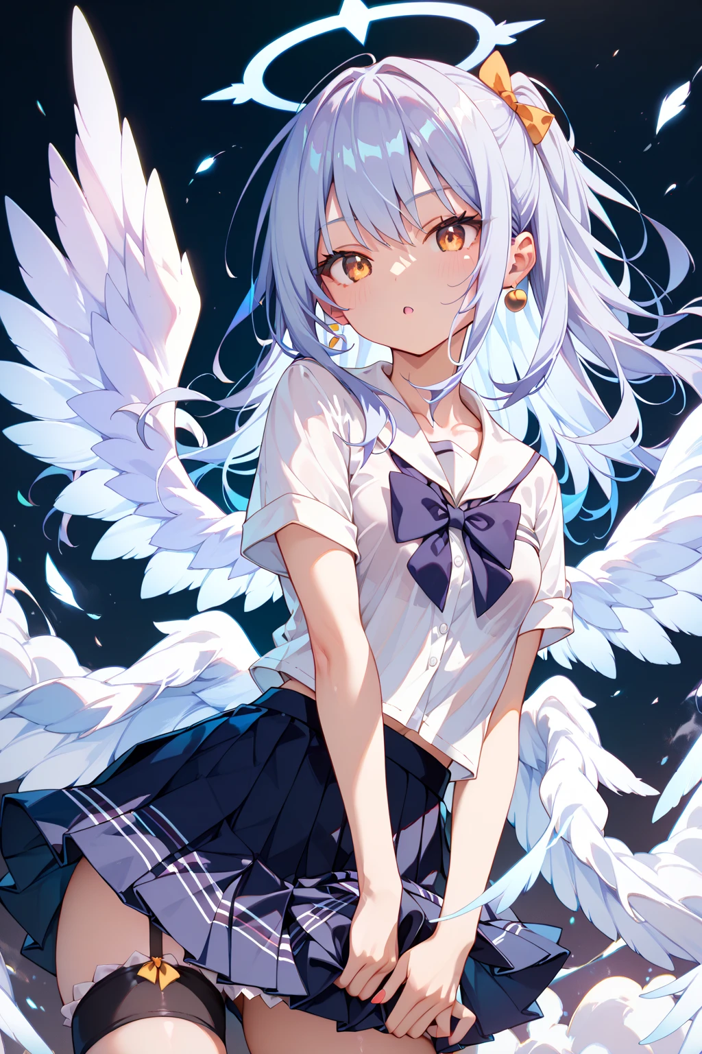 masterpiece, best quality, ultra-detailed, kawaii, cute, lovely, sexy, ero, extremely detailed, 4K, 8K, best quality, beautiful, anime style, in the classroom, 2girls, 2 cute girls, sailor suit, beautiful white hair, beautiful pink eyes, beautiful eyes, angel halo, flat breast, tiny breast, wearing underpants, wings, ribon, crying, heart effect, shiny