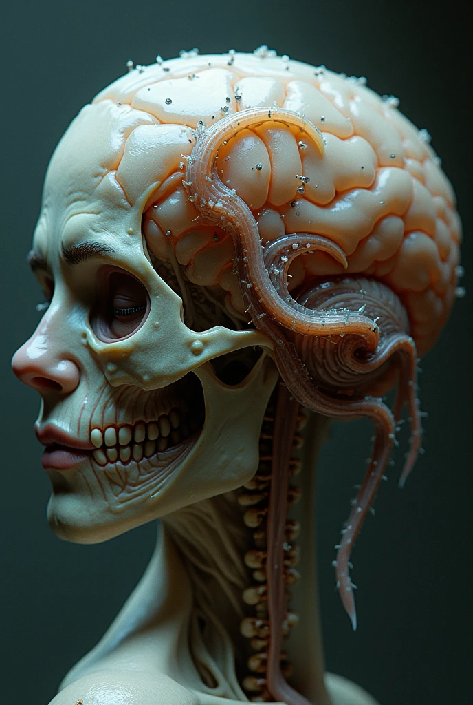 schizophrenia as an animal, hyperrealistic, , foreshortening, by Stefan Gesell tranzp, visible  organs, visible bones