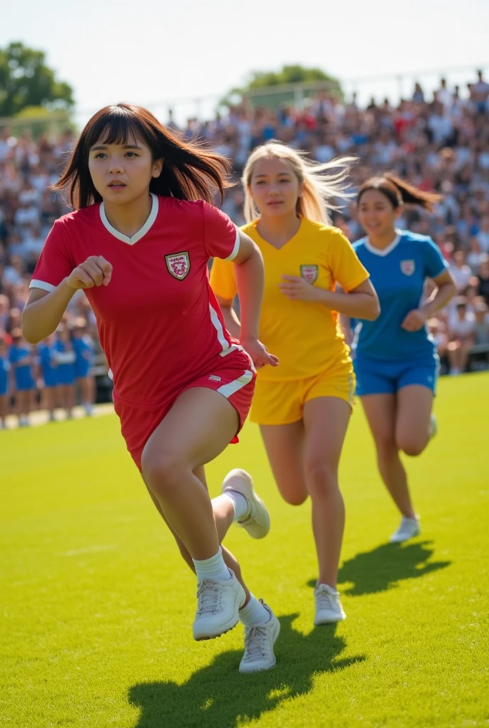 Red Olympics uniform for schools, blue and white